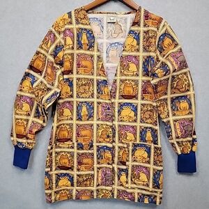 COTTONALITY Colorful Cat Lover Scrub Cardigan Jacket Cotton USA Made Pockets L